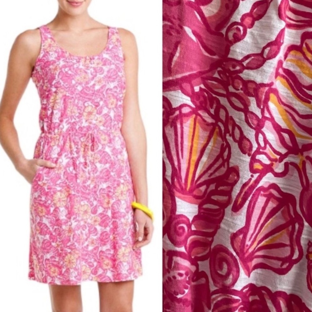 Lilly Pulitzer Pink Orange White Kori Dress Chum Bucket Print cotton Sz XS